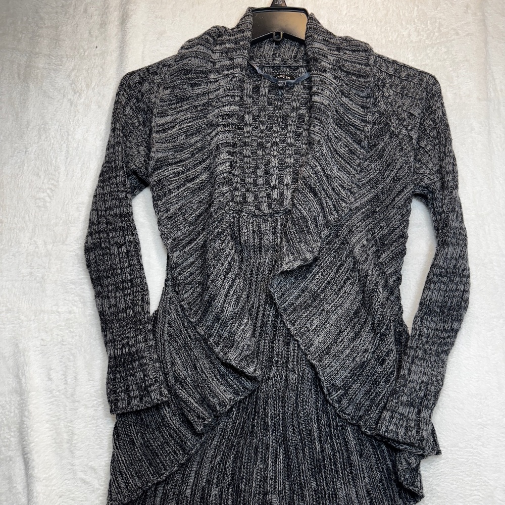 Apt 9 Cardigan Wonens Petite Size Small Grey Heathered Knit Waterfall Open